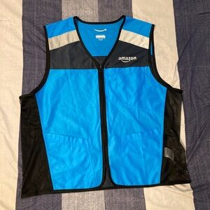Amazon Mens Employee Worker Vest Sz XL Mesh Reflective Blue
